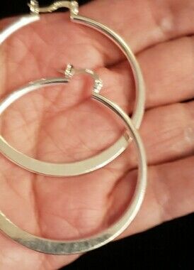 925 Stamped Silver Hoops, Extra Large, Beautifully Minimalist Flat Silver Design